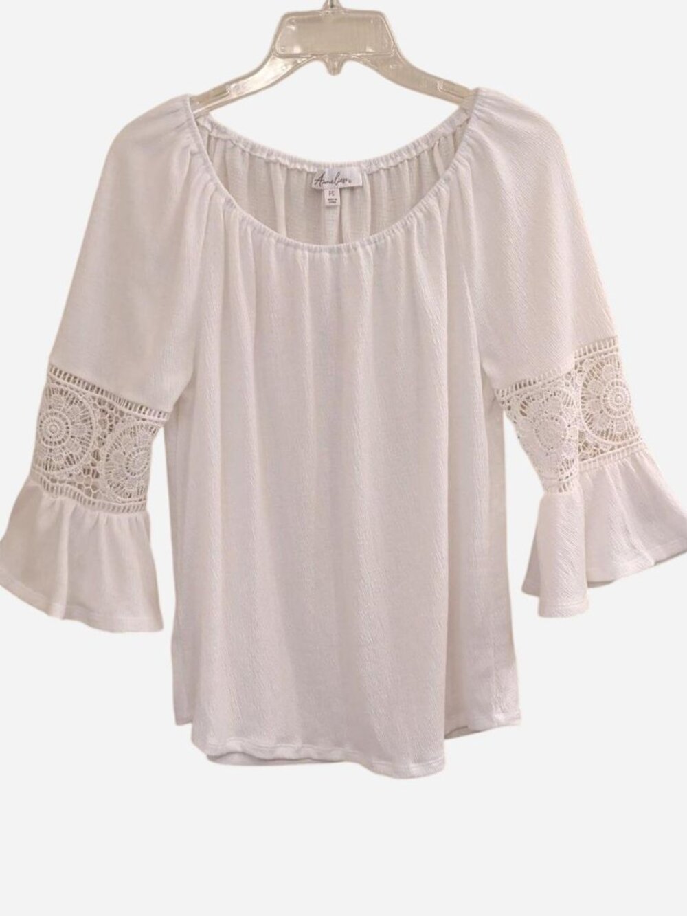 Anne Liege White Crochet Detail Bell Sleeve Blouse Petite Small | Boho Top